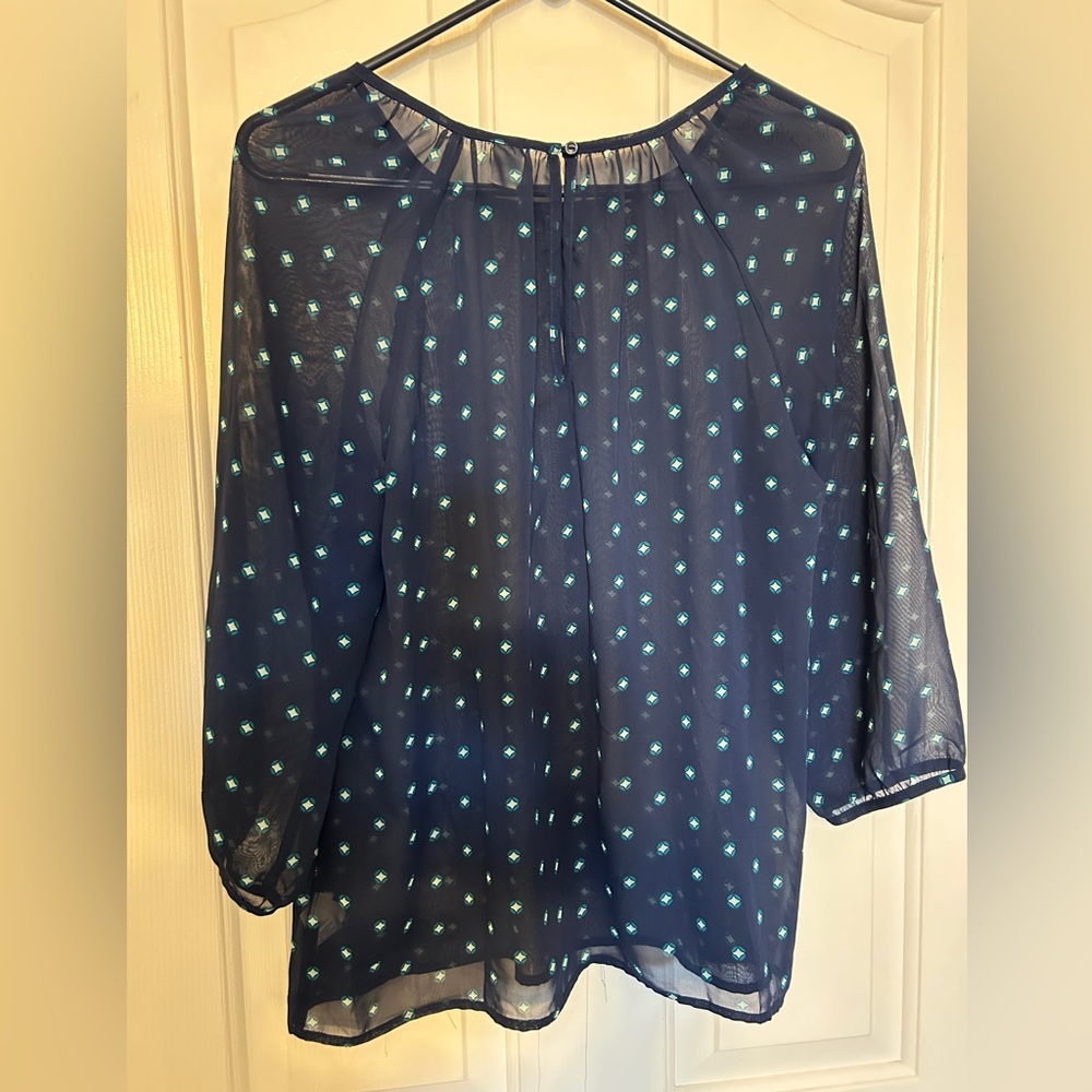 Old Navy Navy Sheer Geometric Blouse – Medium, Excellent Condition